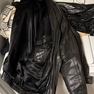 Tannery West Men's Dark Leather Bomber Jacket